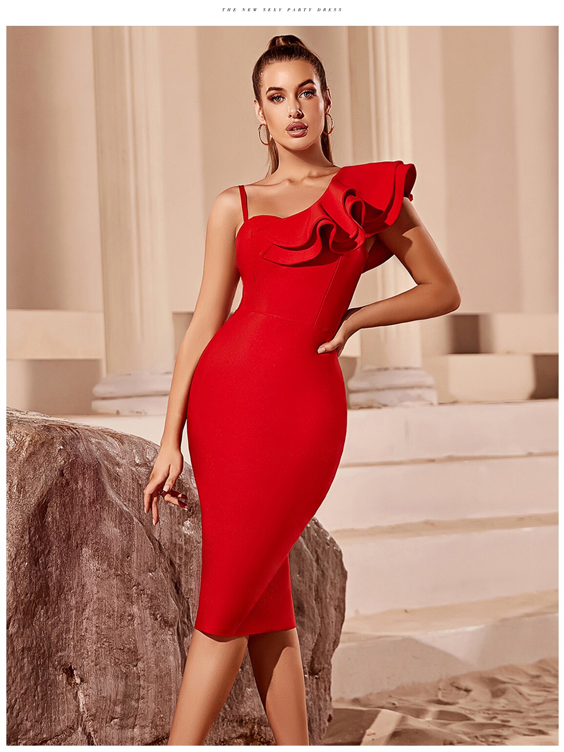 One-Shoulder Ruffle Bodycon Dress