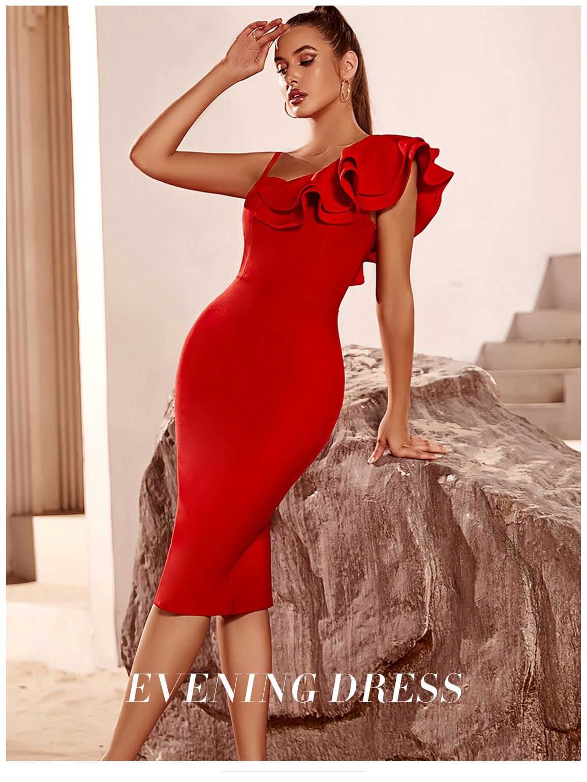 One-Shoulder Ruffle Bodycon Dress