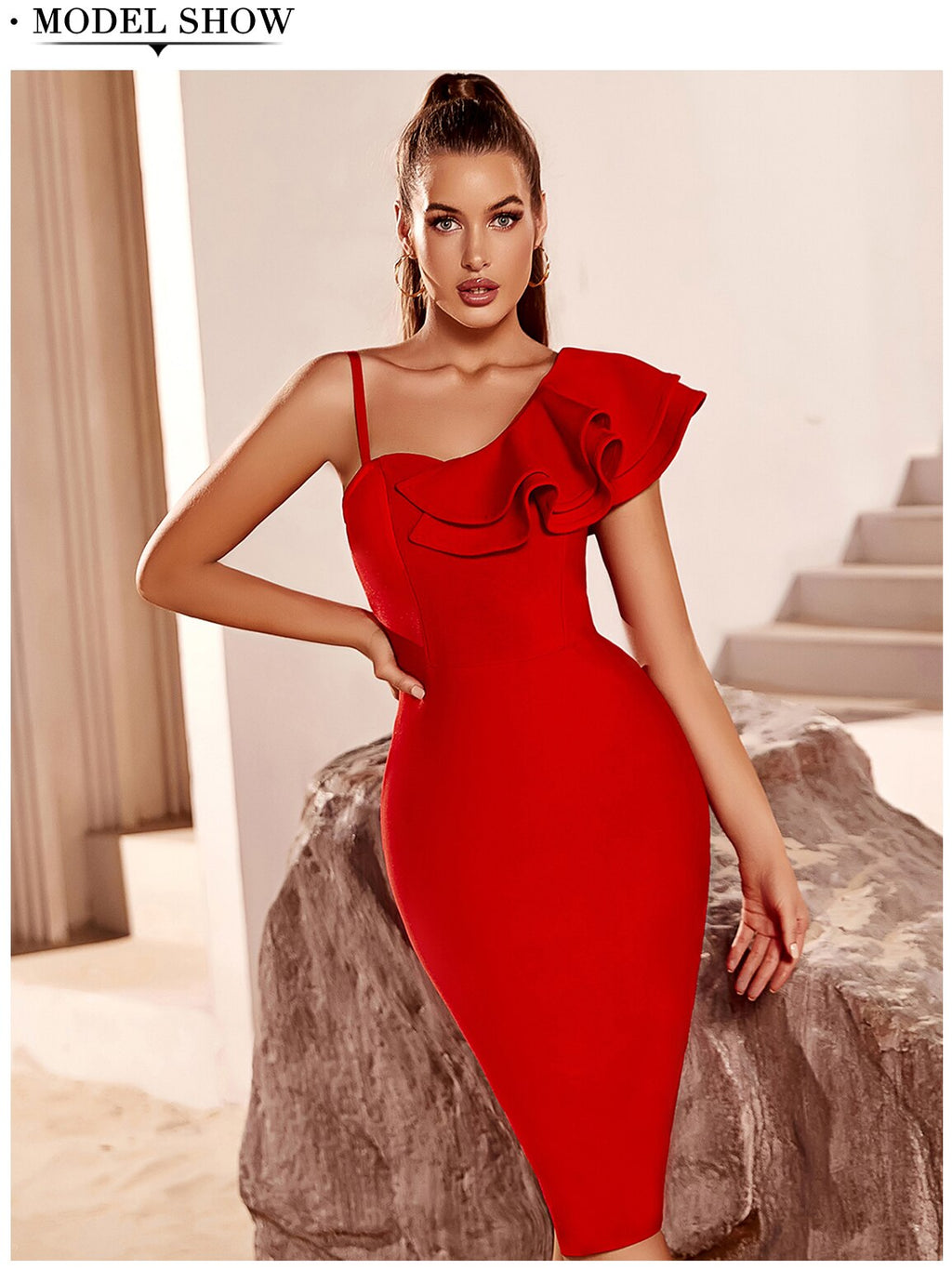 One-Shoulder Ruffle Bodycon Dress