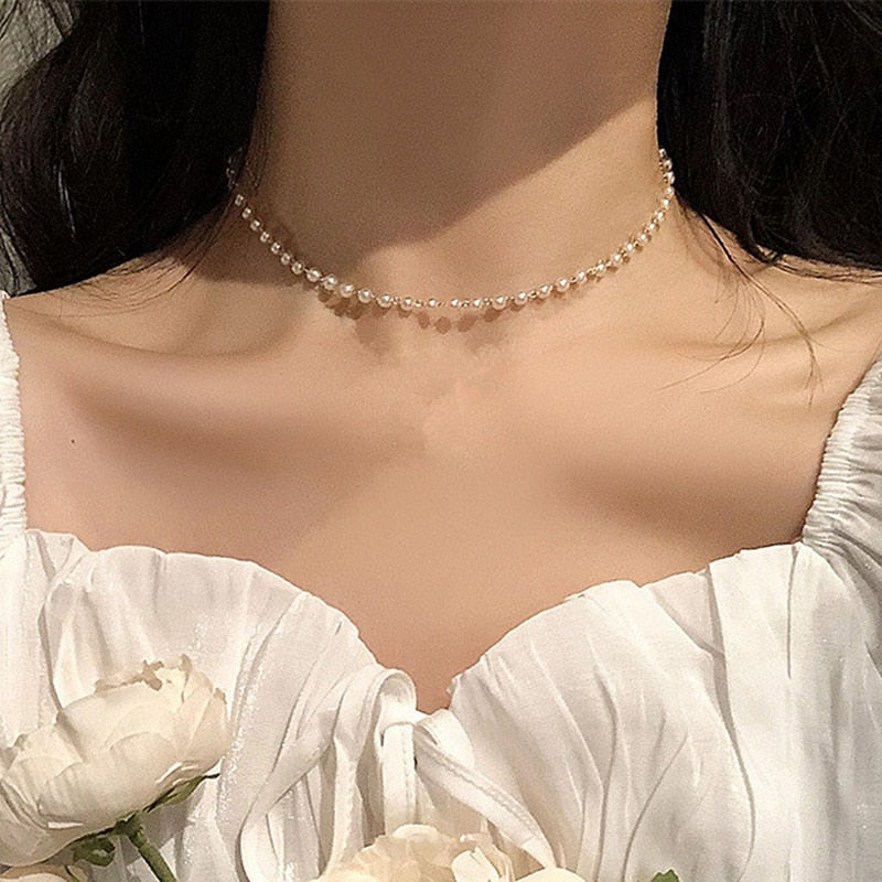 Beaded Pearl-Style Choker Necklace