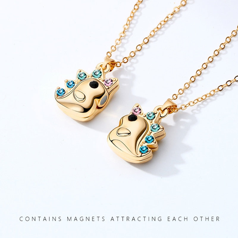 2Pcs/Set Magnetic Couple Necklace Unicorn Shaped Magnet Couple Necklace Jewelry
