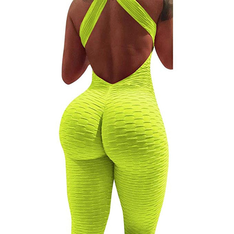 Halter Women Tracksuit Jumpsuit Play Suit Slim Sport Backless Running Sportswear Jumpsuit
