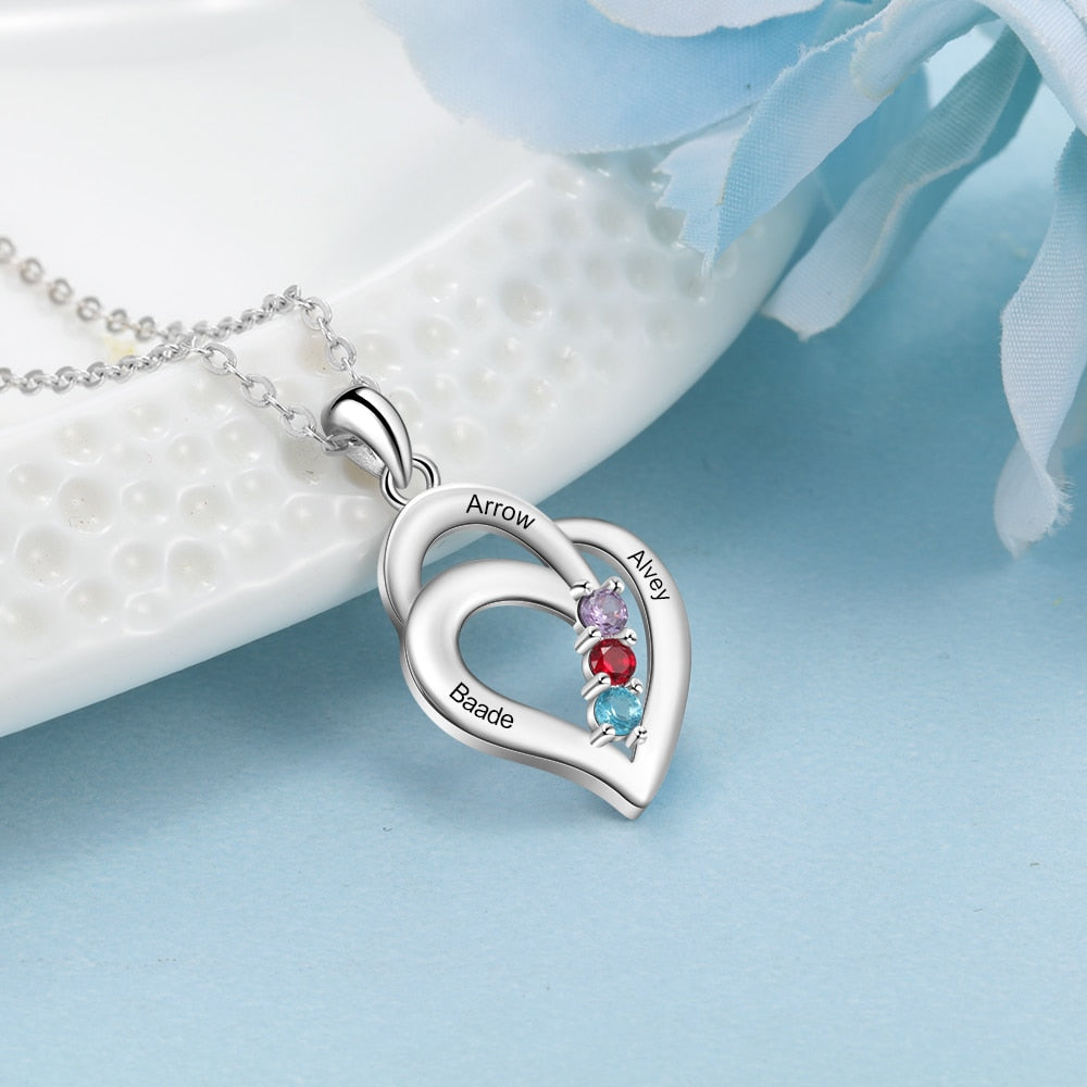3 Birthstones Engravable Jewelry Customized Name Necklaces Pendant