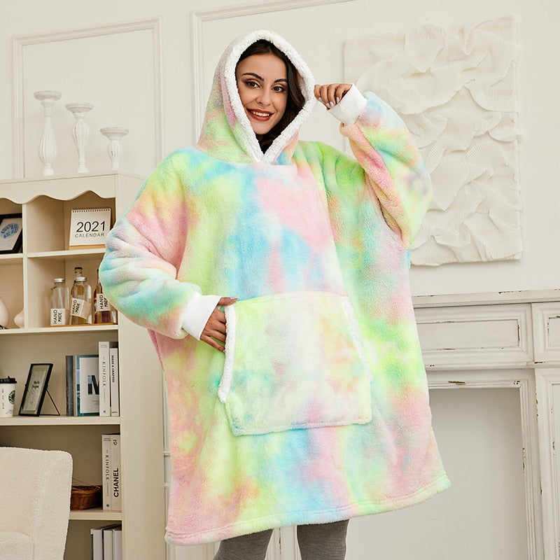 Oversized Hoodie Sweatshirt Women Tie Dye Hoodies Fleece Giant Wearable Blanket