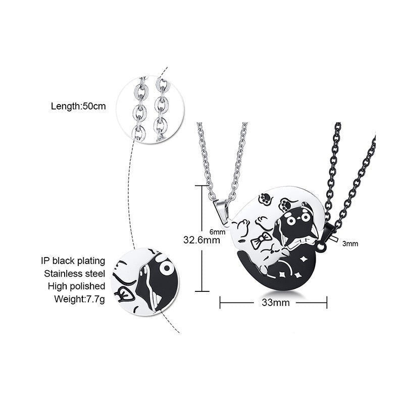 2 Pcs/Set Cute Cat Dog Shape Heart Puzzle Couples Necklaces Pendants Lover Promise Keepsake Gifts