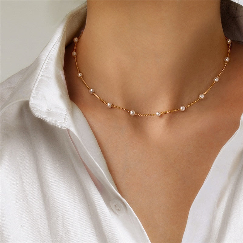 Beaded Pearl-Style Choker Necklace