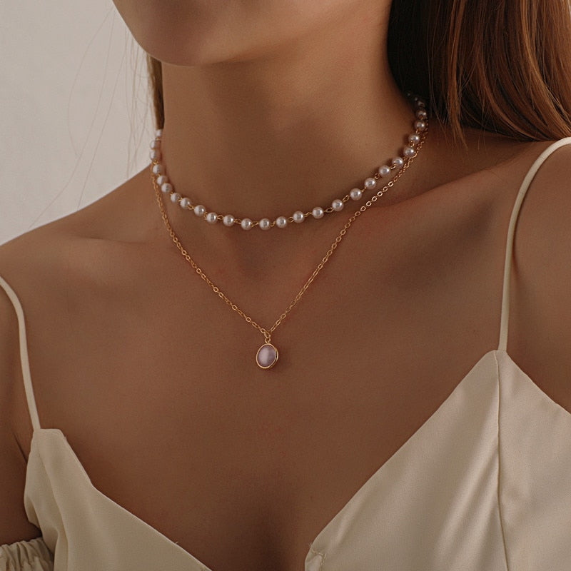 Beaded Pearl-Style Choker Necklace