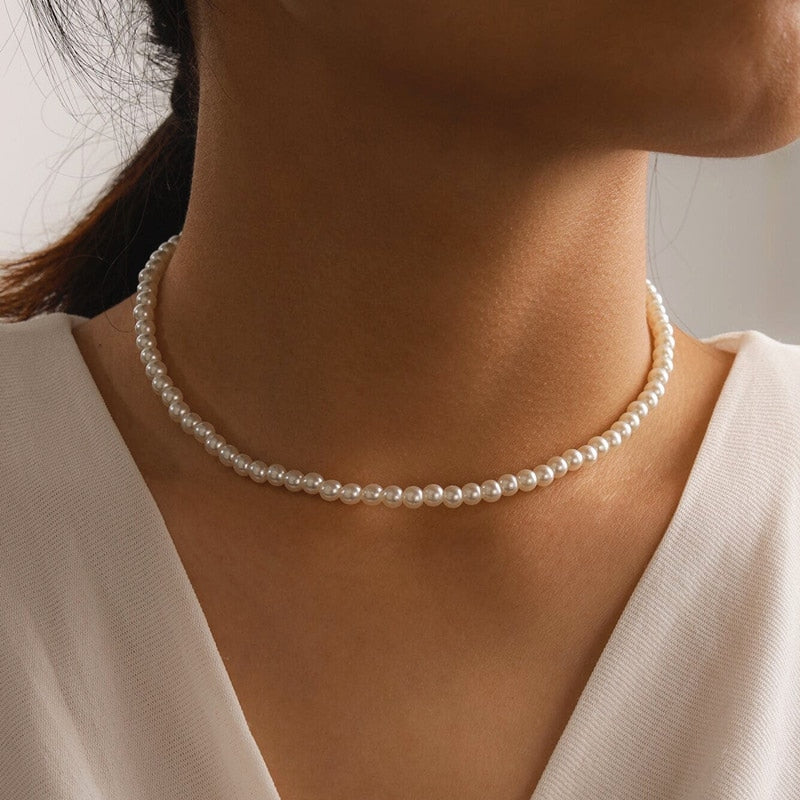 Beaded Pearl-Style Choker Necklace