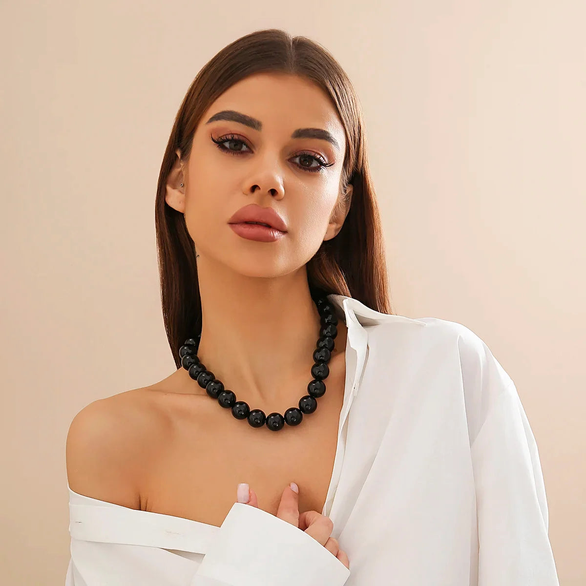 Black Acrylic Bead Necklace