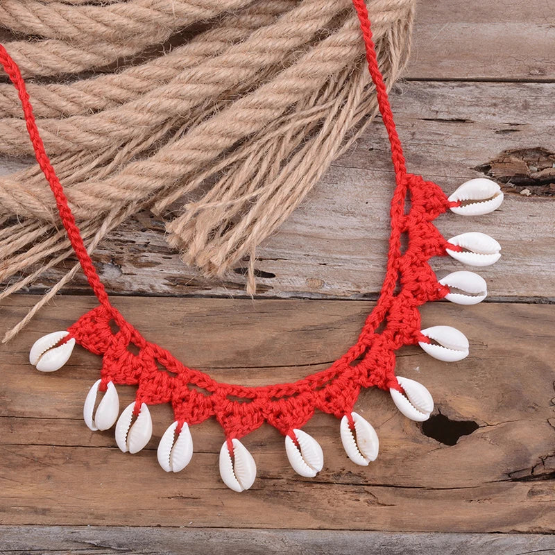 Shell Choker Necklace Natural Sea Cowrie Shell Rope Chain Choker Necklace