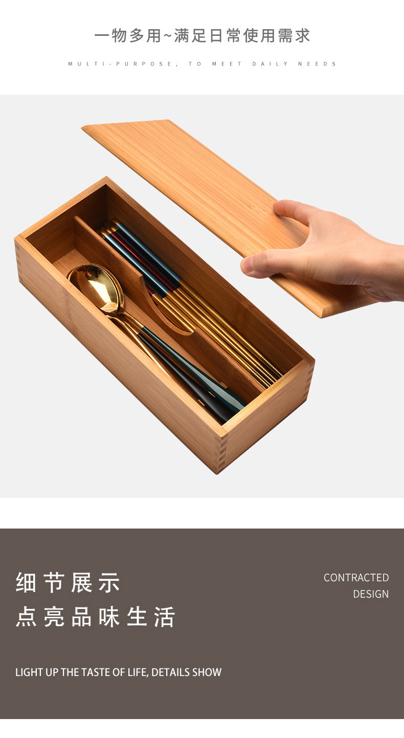 Bamboo Utensil Storage Box with Lid