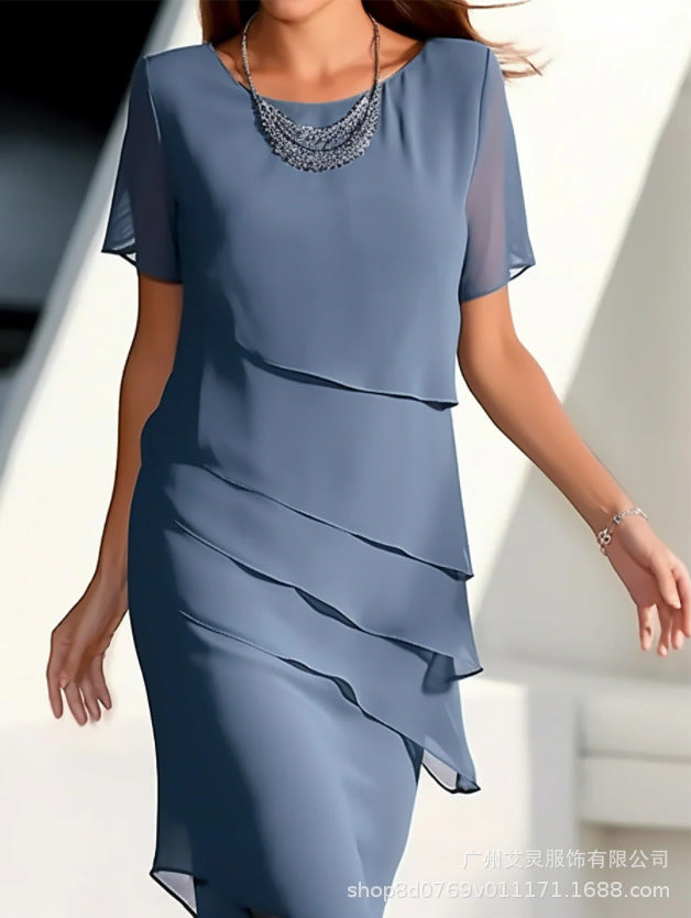 Short-Sleeve Ruffle A-Line Dress