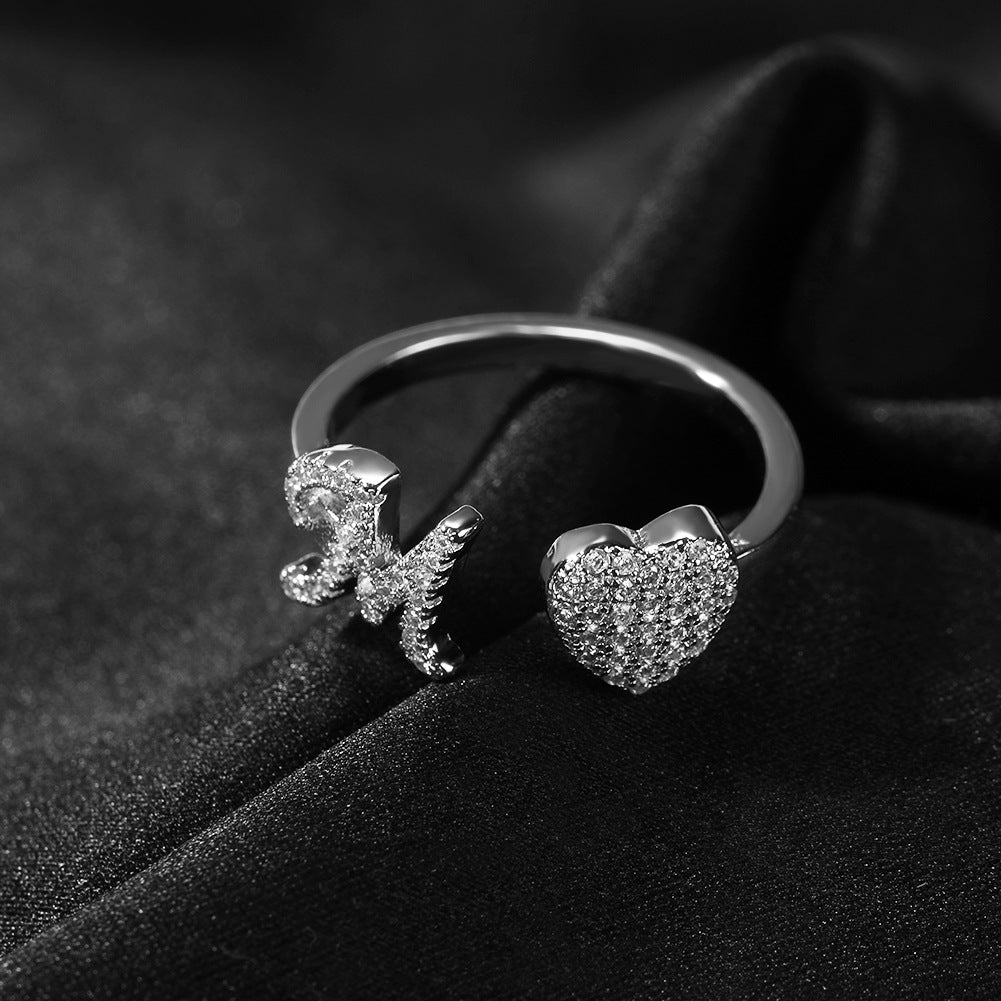 Hip-hop zircon-encrusted 26 English letters ring