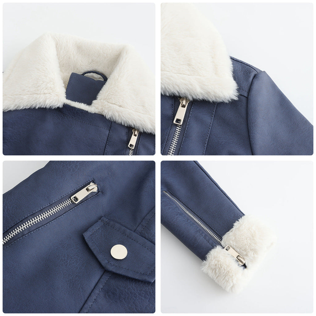 Faux Leather Long-Sleeve Lapel Jacket
