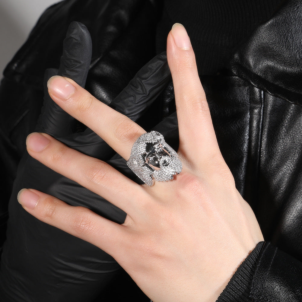 Hip-hop exaggerated portrait inlaid zircon ring