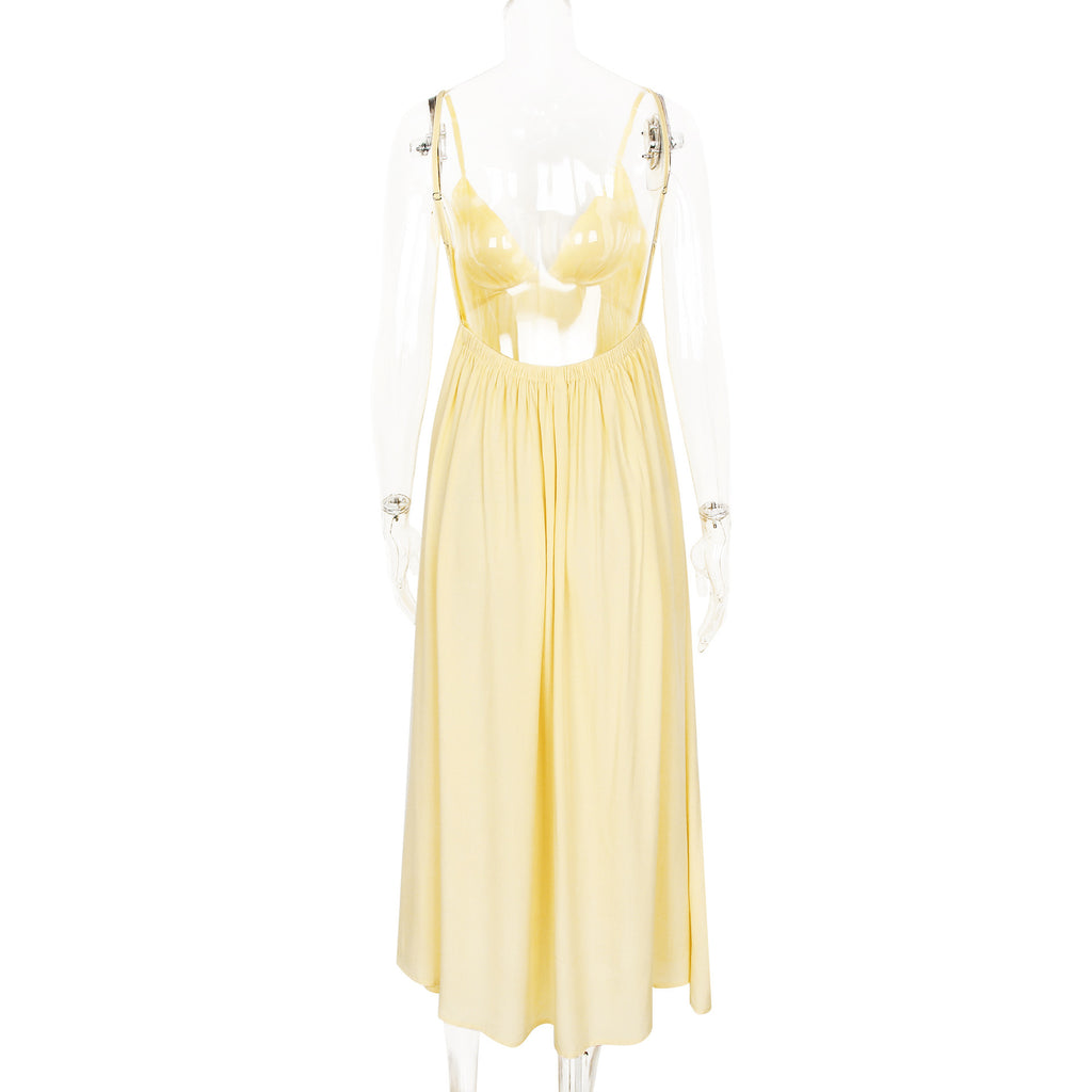 Backless V-Neck Vacation Dress