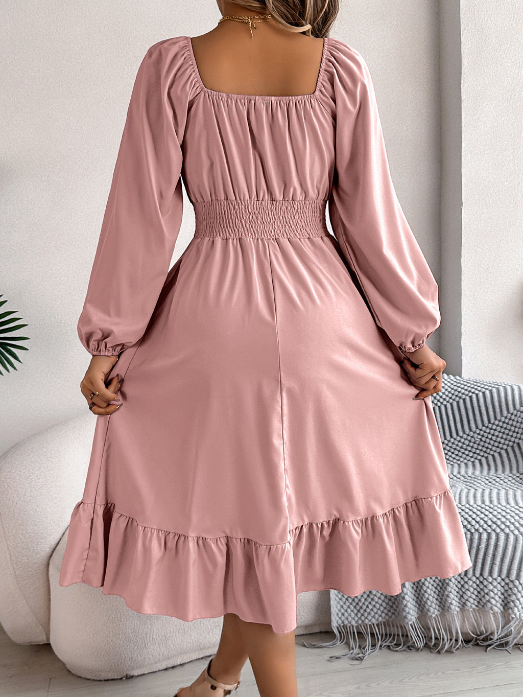 Square-Neck Ruffle A-Line Dress