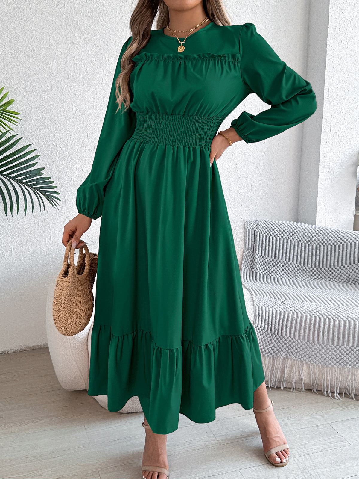 Ruffled Pleated A-Line Dress
