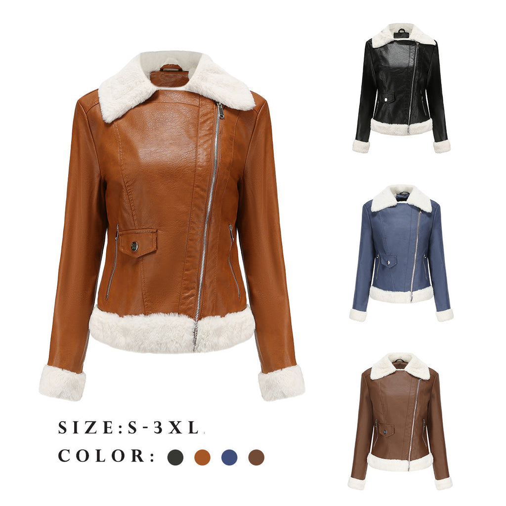 Faux Leather Long-Sleeve Lapel Jacket