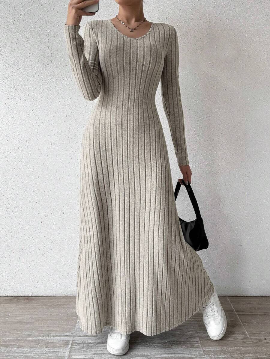 Long-Sleeve Knit A-Line Dress