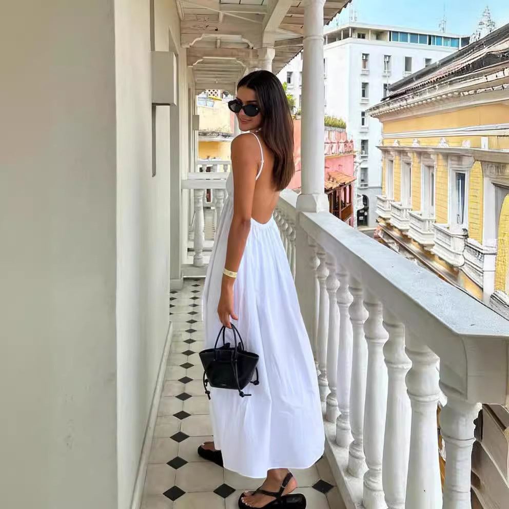 Backless V-Neck Vacation Dress