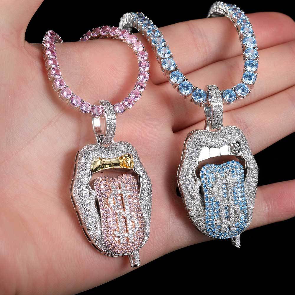 Zircon Mouth & Tongue Pendant Necklace