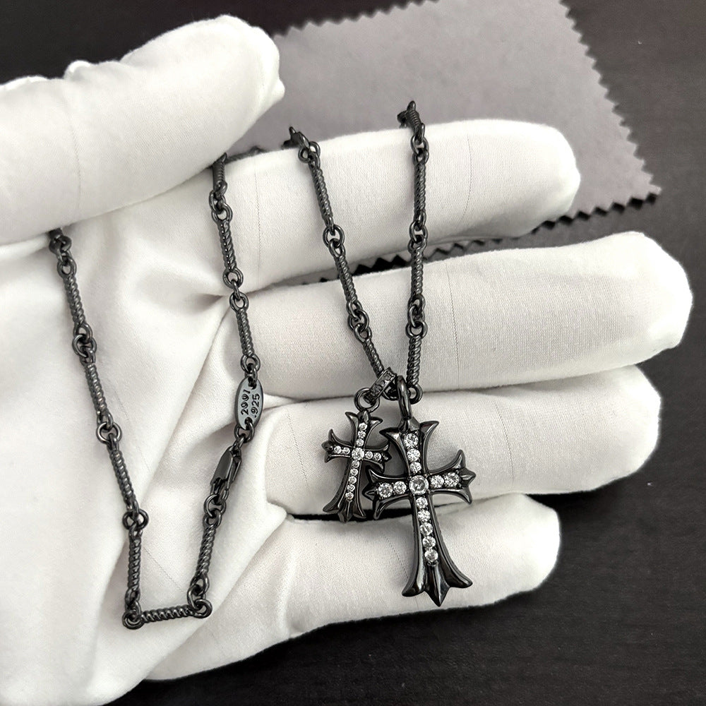 Black Double Cross Necklace