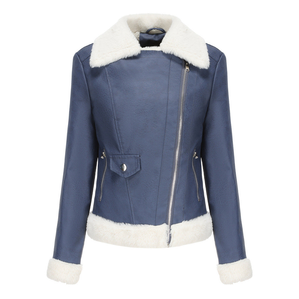 Faux Leather Long-Sleeve Lapel Jacket