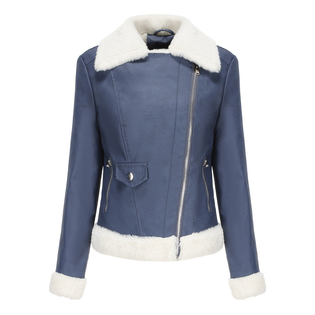 Faux Leather Long-Sleeve Lapel Jacket