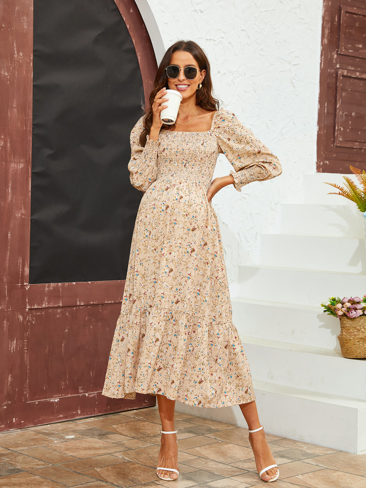 Floral Chiffon Maternity Dress