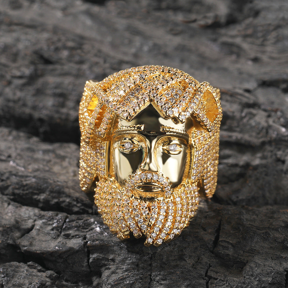 Hip-hop exaggerated portrait inlaid zircon ring