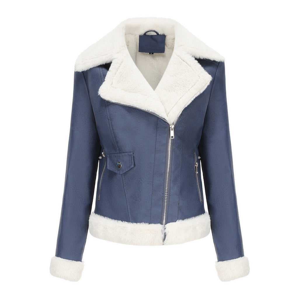 Faux Leather Long-Sleeve Lapel Jacket