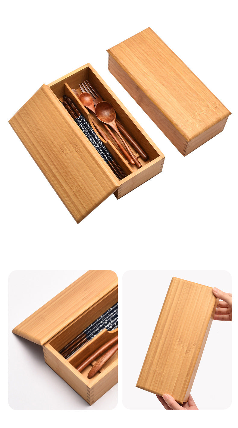 Bamboo Utensil Storage Box with Lid