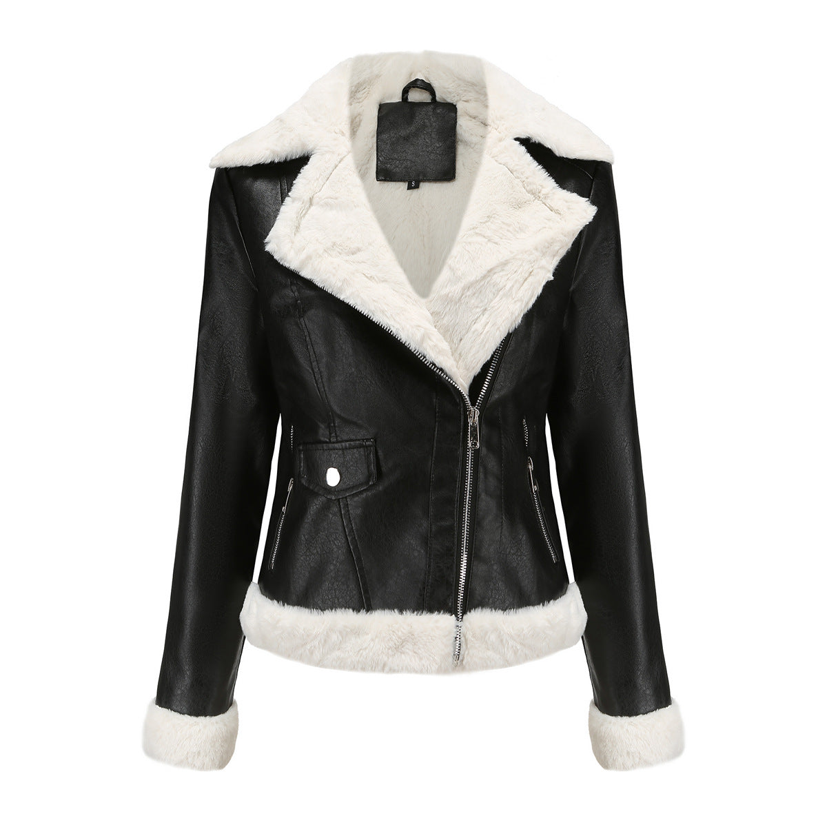 Faux Leather Long-Sleeve Lapel Jacket
