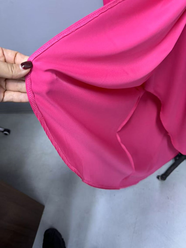 Long-Sleeve Satin Slit Dress
