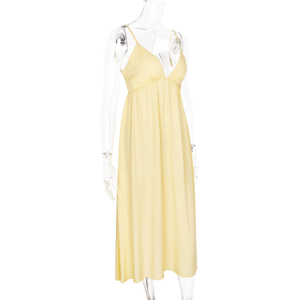 Backless V-Neck Vacation Dress