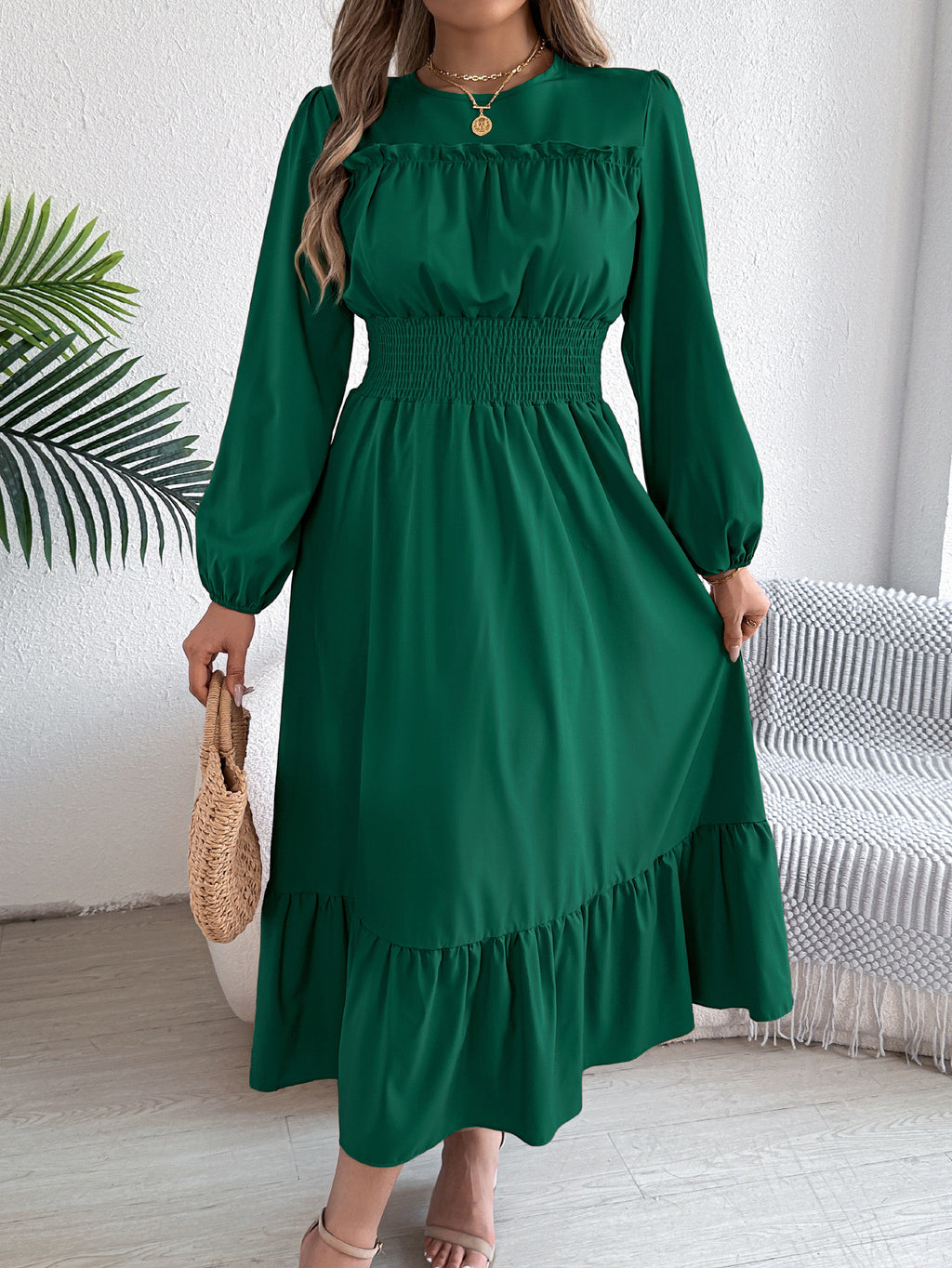Ruffled Pleated A-Line Dress