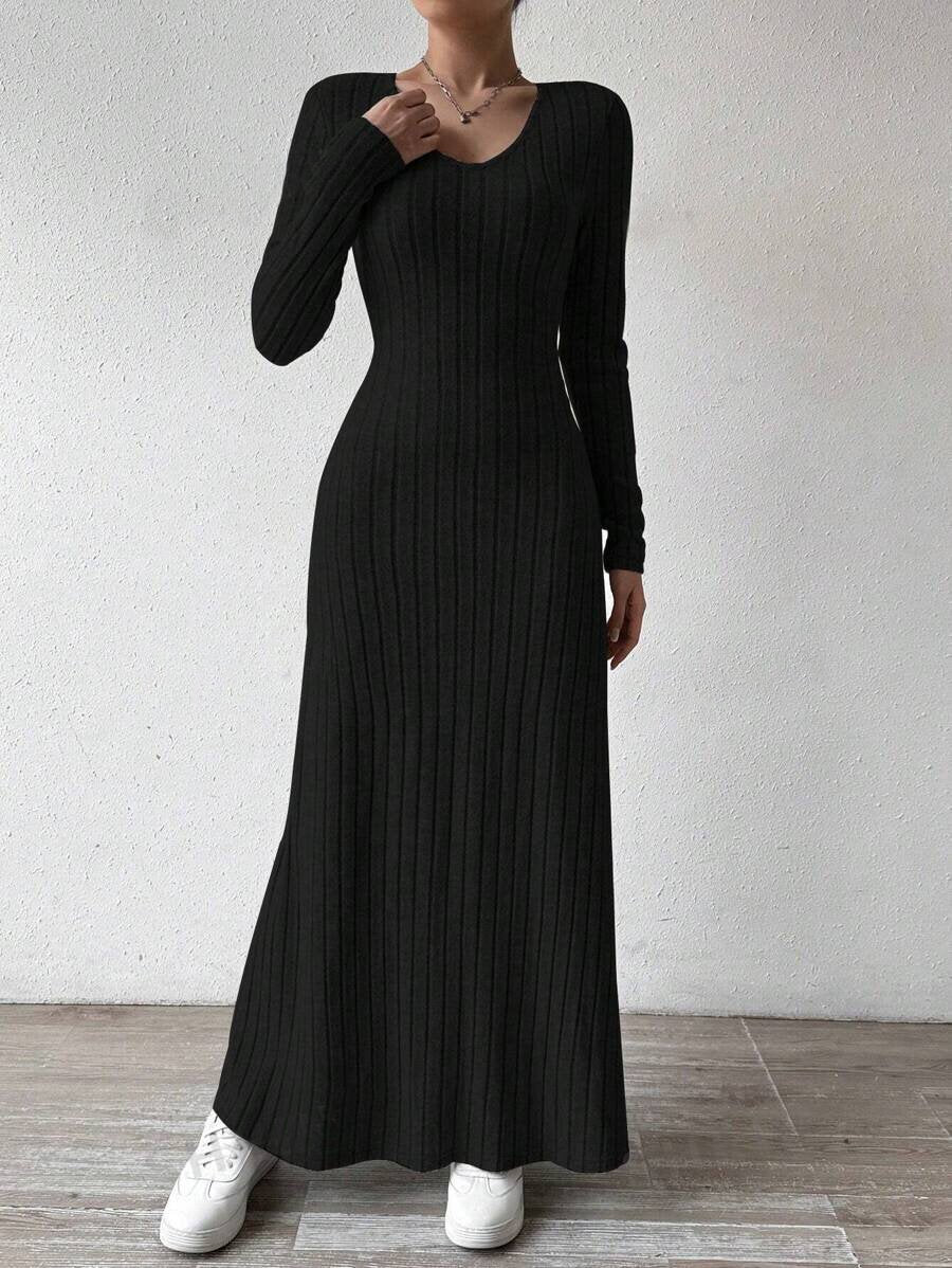 Long-Sleeve Knit A-Line Dress