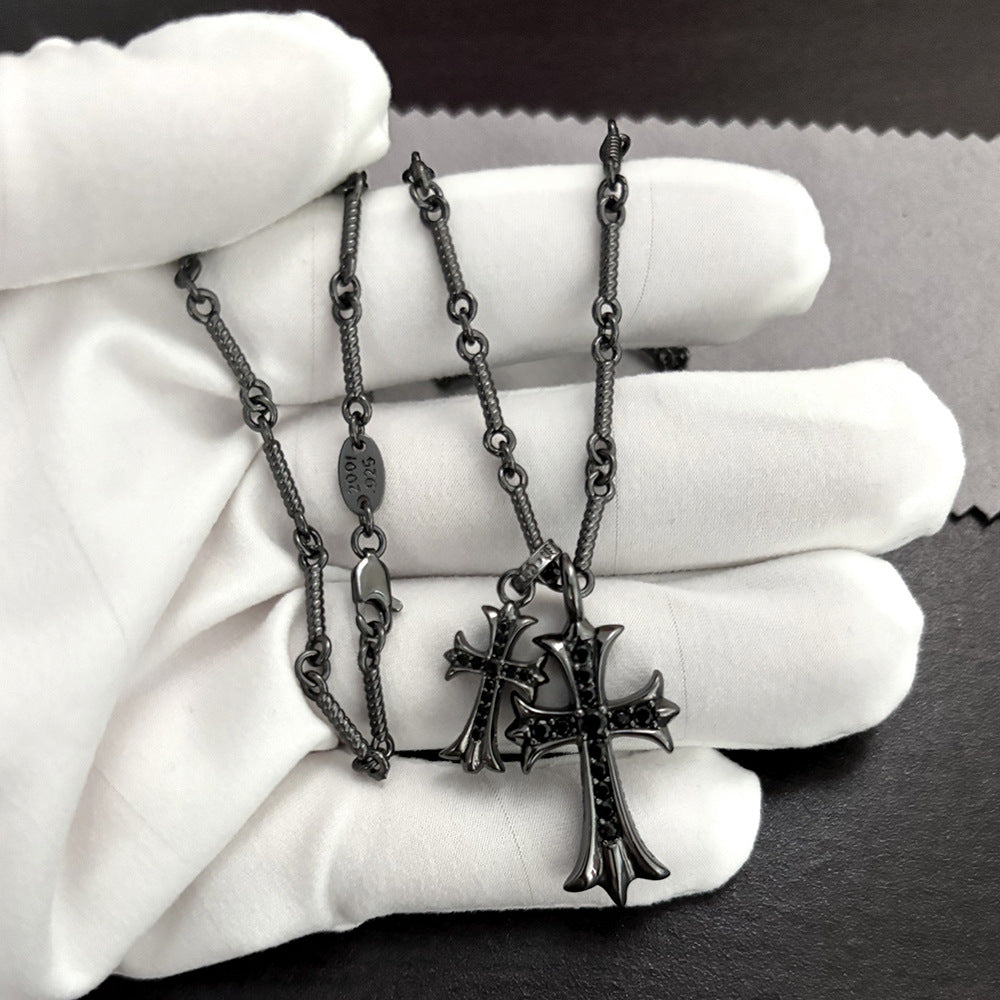 Black Double Cross Necklace