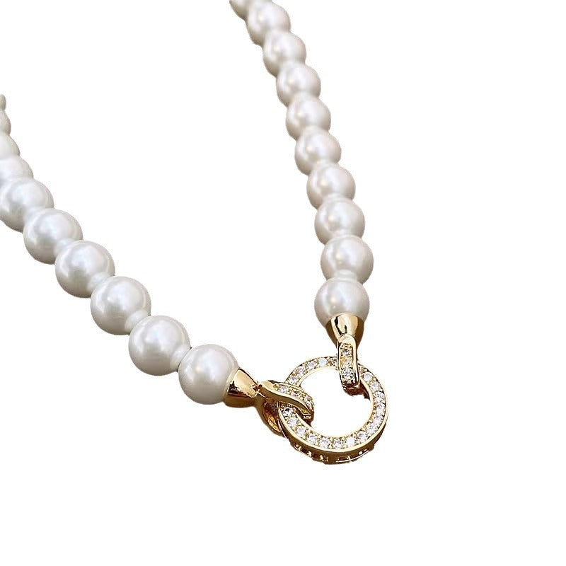 day collar large pearl inlaid zircon necklace