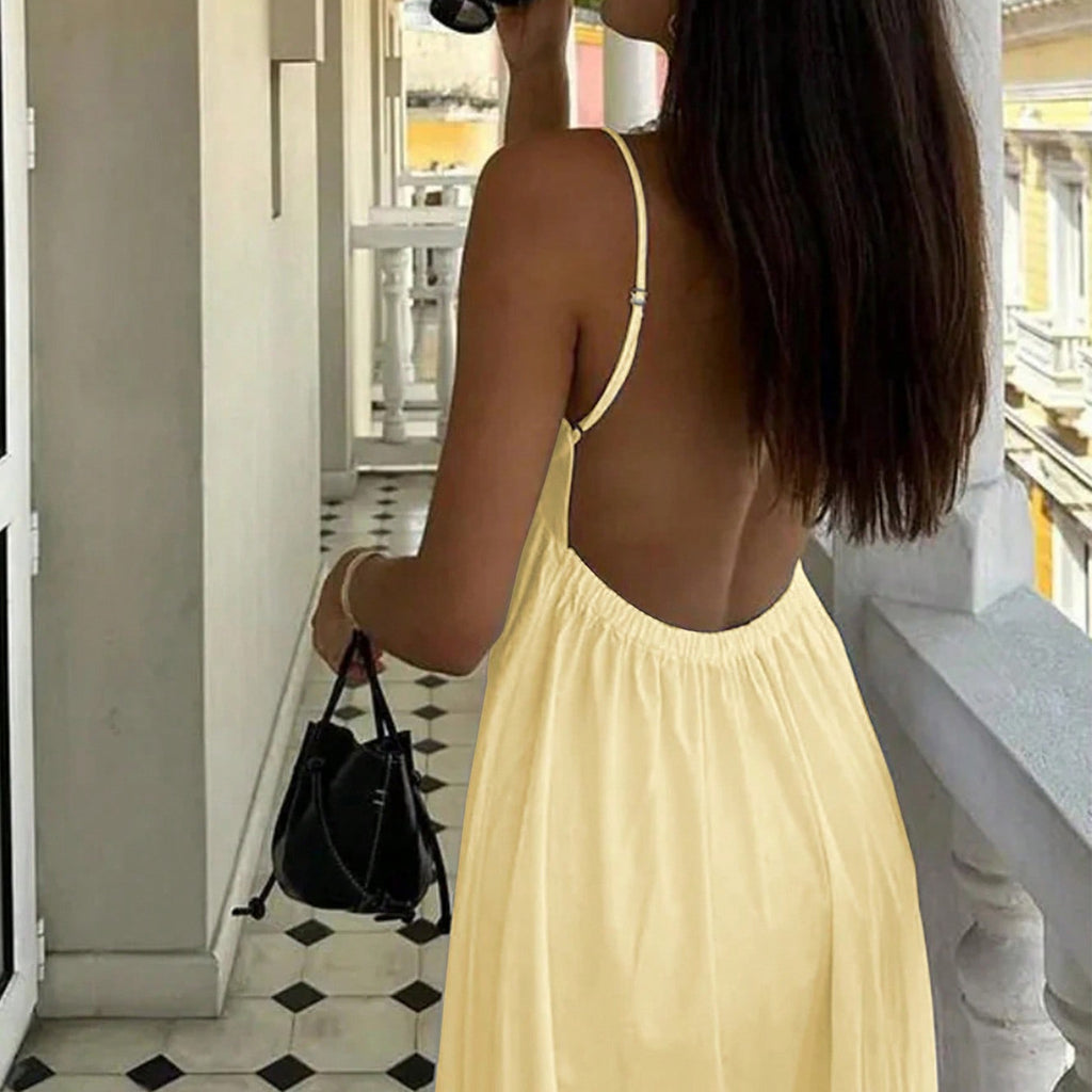 Backless V-Neck Vacation Dress