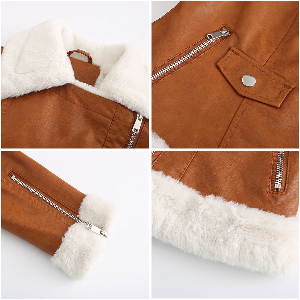 Faux Leather Long-Sleeve Lapel Jacket