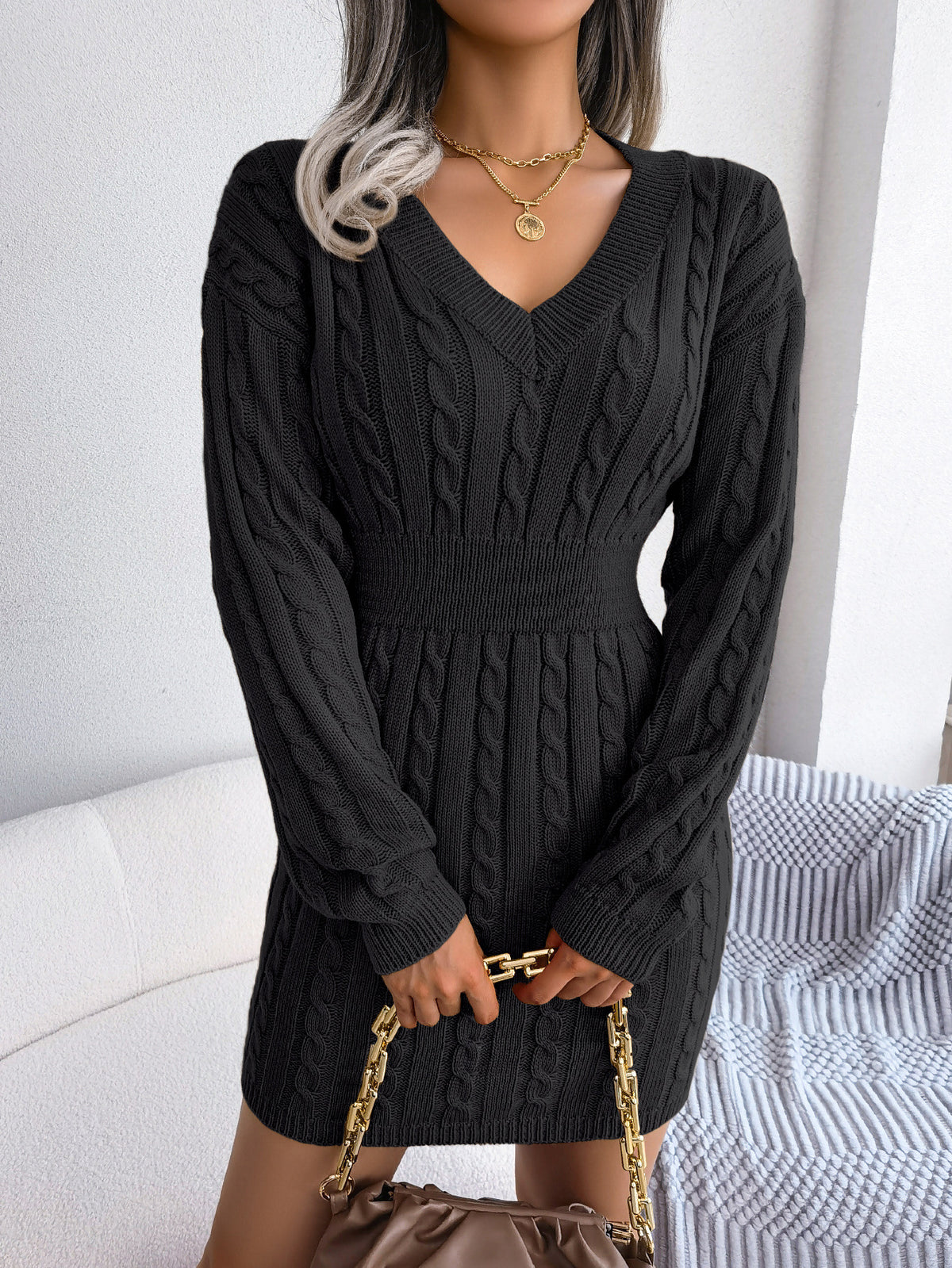 Twist-Waist Sweater Dress