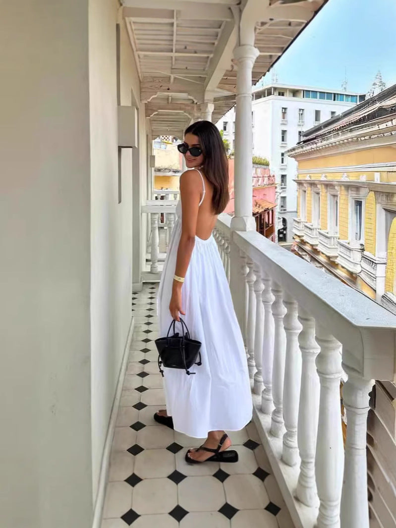 Backless V-Neck Vacation Dress