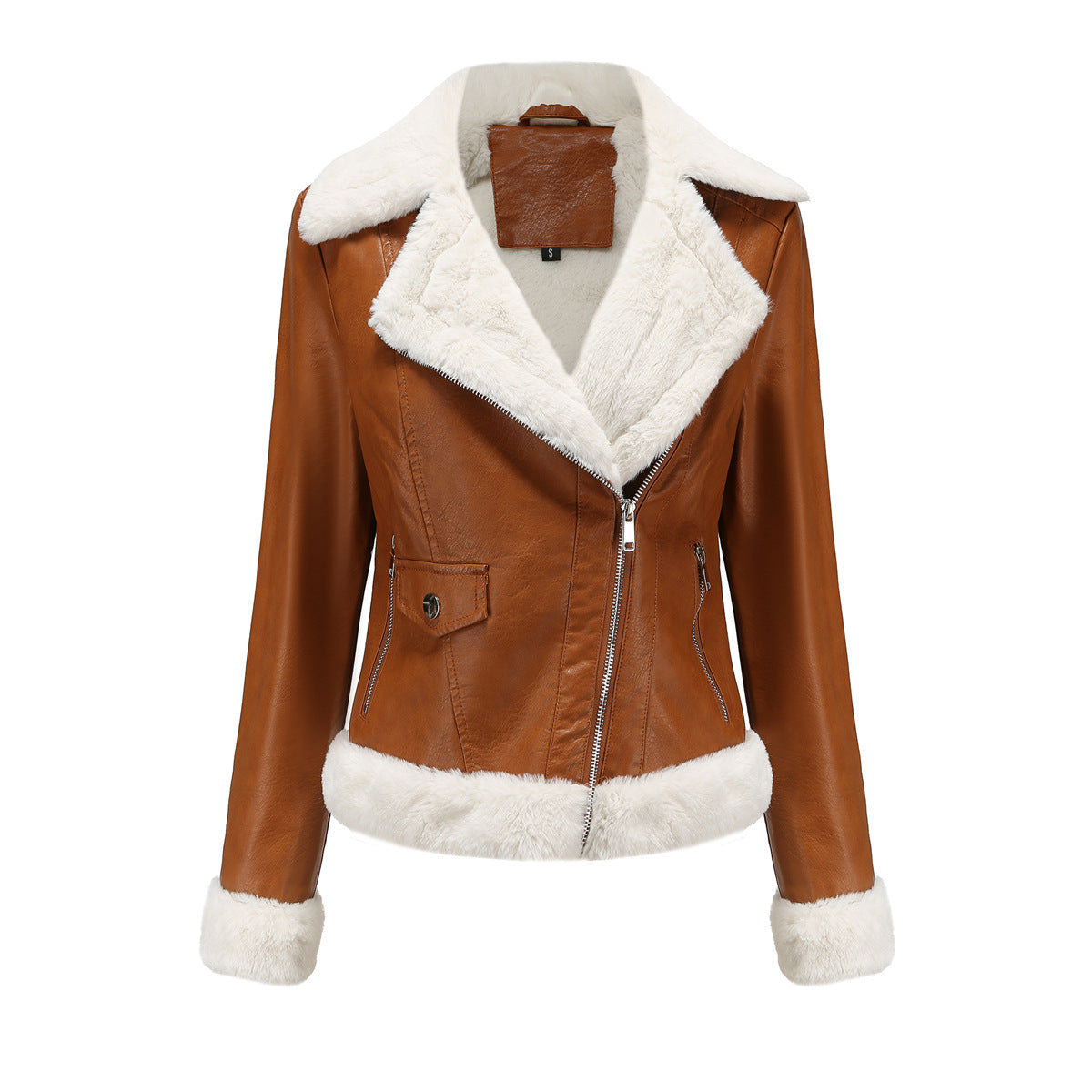 Faux Leather Long-Sleeve Lapel Jacket
