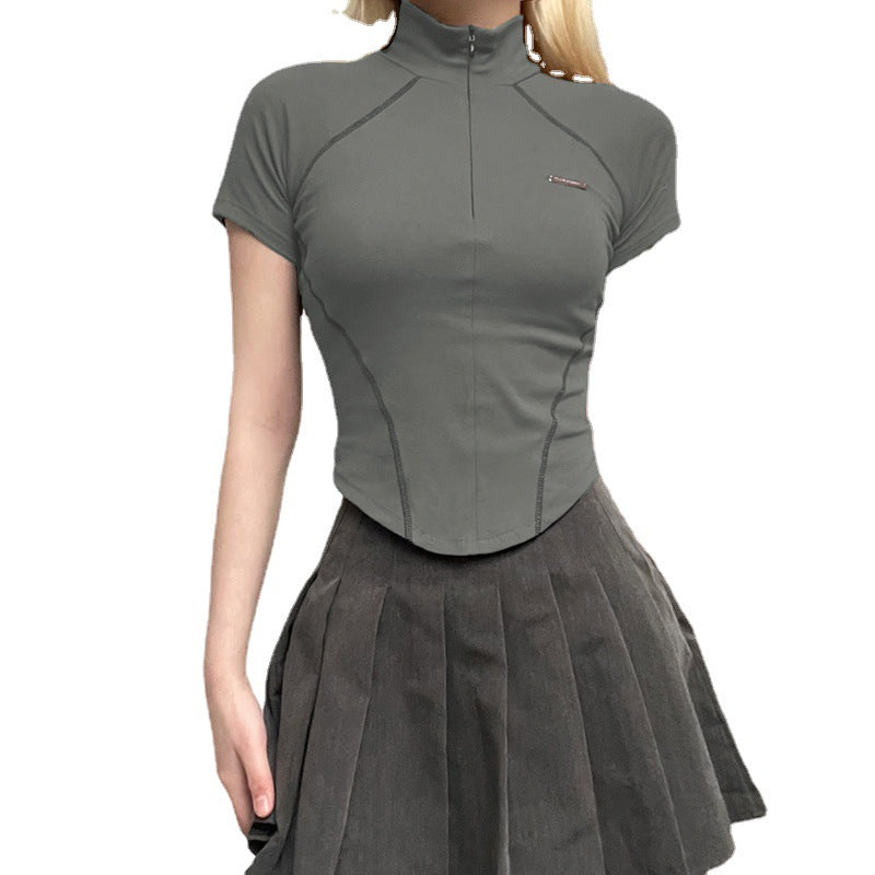 Slim-Fit Short-Sleeve Zip-Neck Top