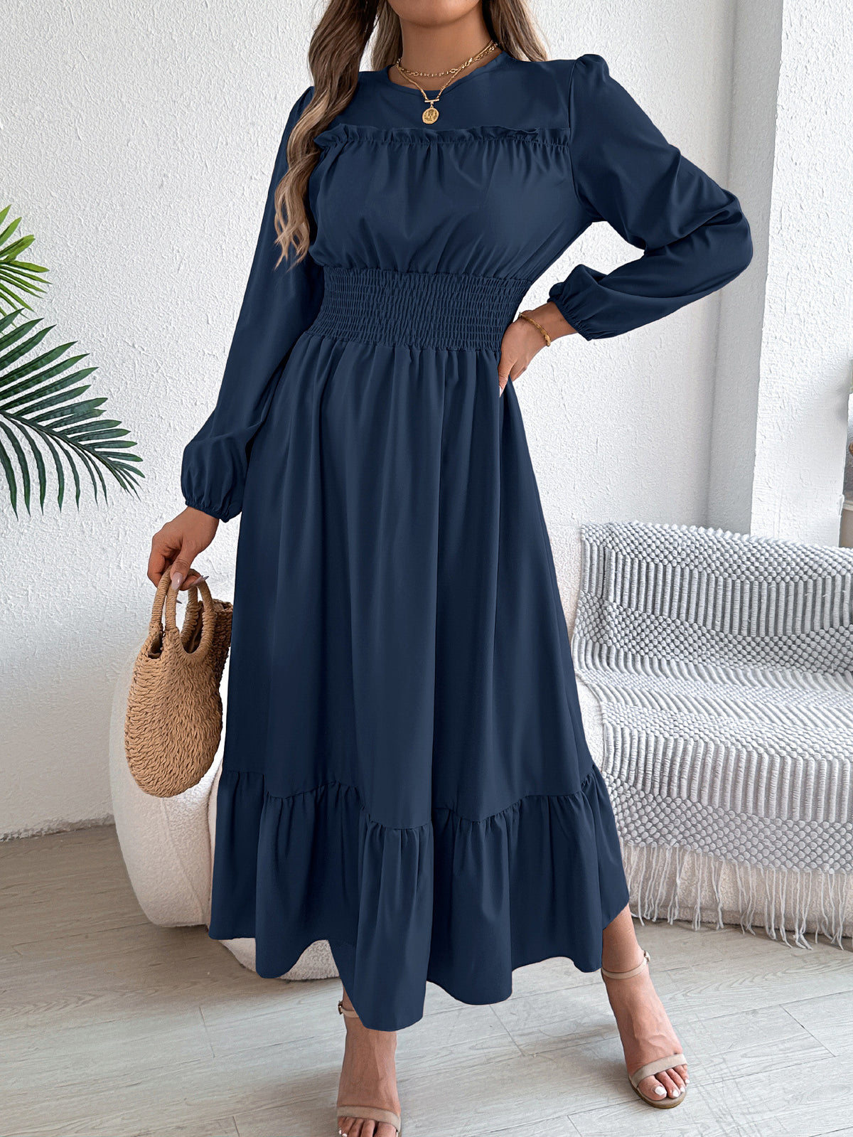 Ruffled Pleated A-Line Dress