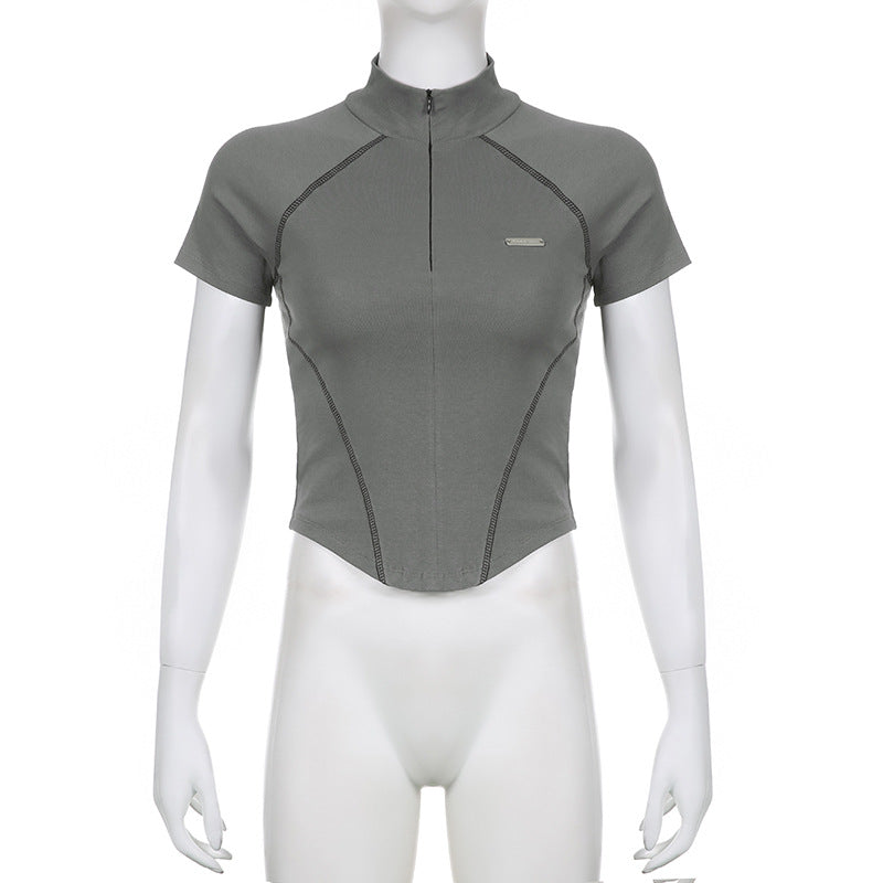 Slim-Fit Short-Sleeve Zip-Neck Top
