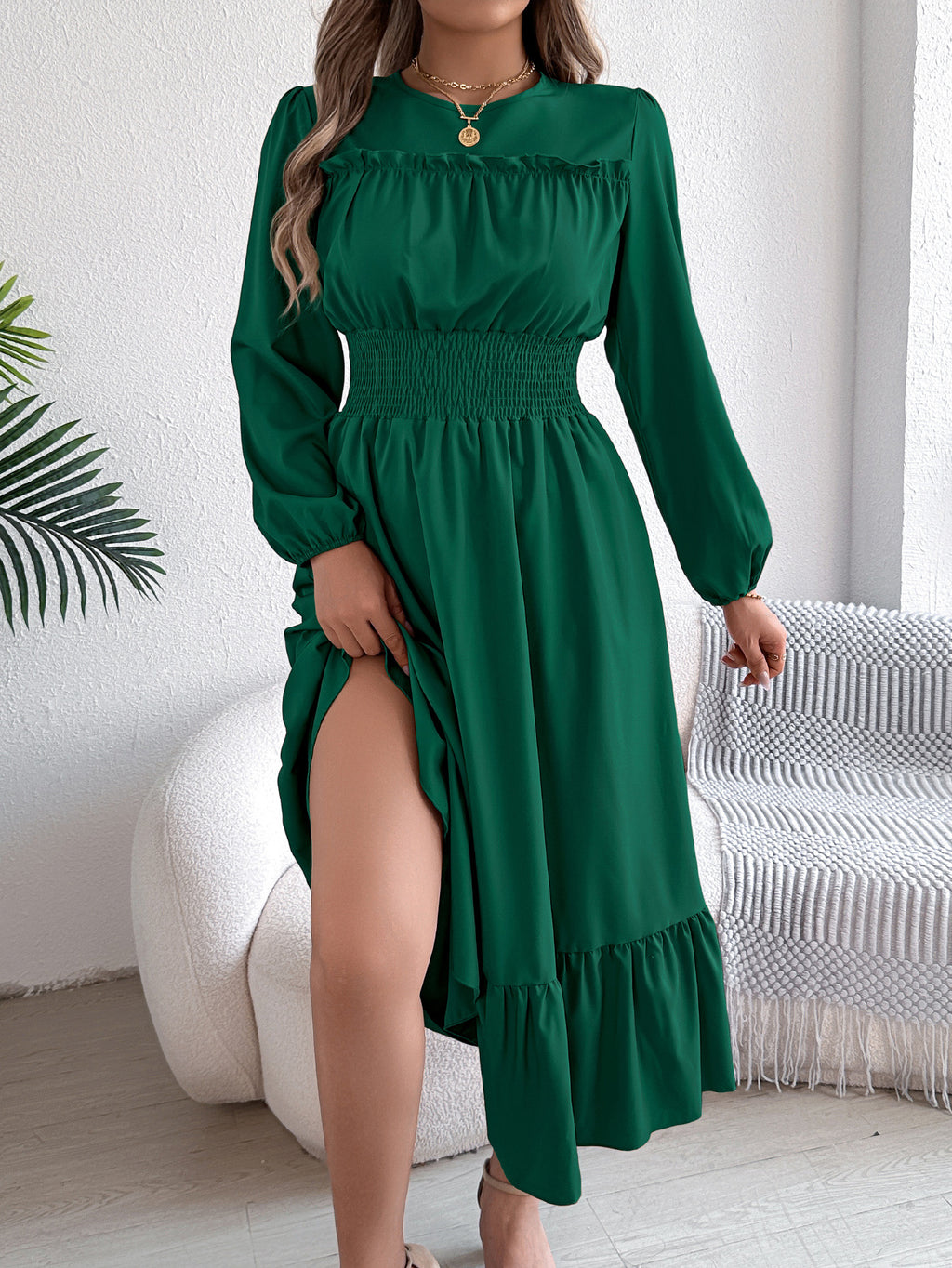 Ruffled Pleated A-Line Dress