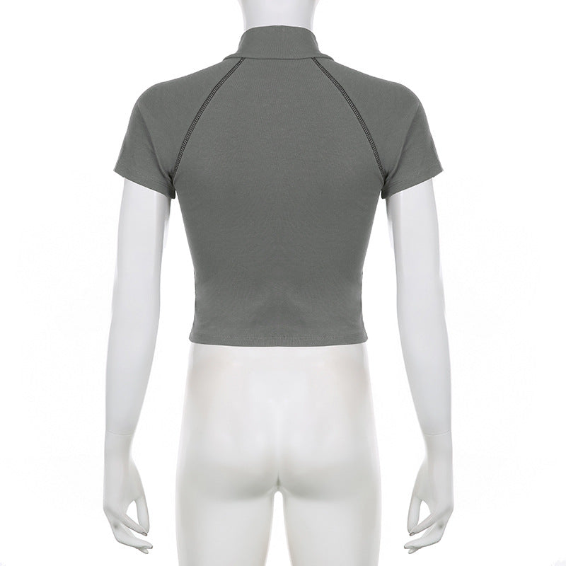 Slim-Fit Short-Sleeve Zip-Neck Top